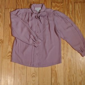 70s 80s Vintage Dusty Rose Pussycat Bow Blouse